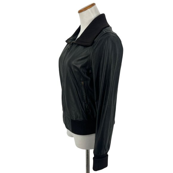 VINTAGE Y2K GAP Black Distressed Leather Bomber Jacket | Grunge Moto Streetwear - Picture 9 of 16